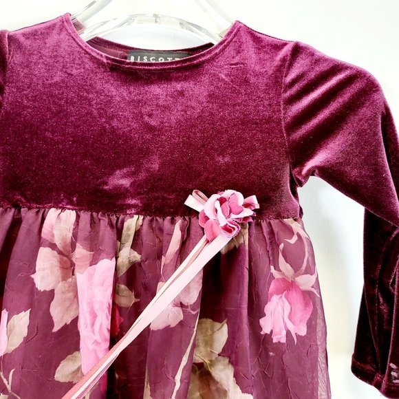 BISCOTTI Girls Wine Red Purple Floral Velvet Holiday Party Dress 3T Ribbon - Picture 6 of 12